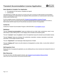 DOH Form 505-056 Transient Accommodation License Application - Washington