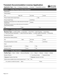 DOH Form 505-056 Transient Accommodation License Application - Washington, Page 2
