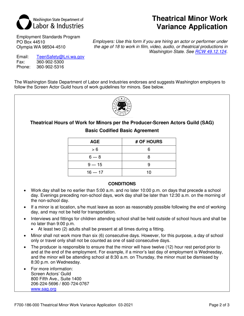 Form F700-186-000 Variance Application - Theatrical Minor Work - Washington, Page 2