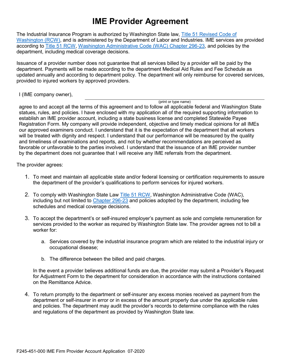 Form F245-451-000 Ime Firm Provider Account Application - Washington, Page 3