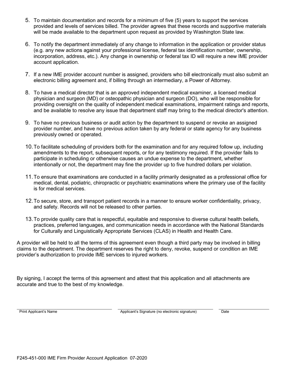 Form F245-451-000 Ime Firm Provider Account Application - Washington, Page 4