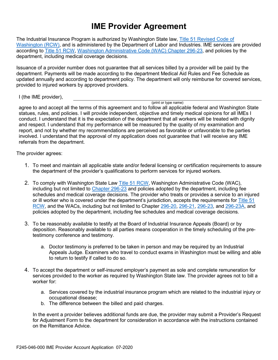 Form F245-046-000 Ime Provider Account Application - New / Add Payee - Washington, Page 6