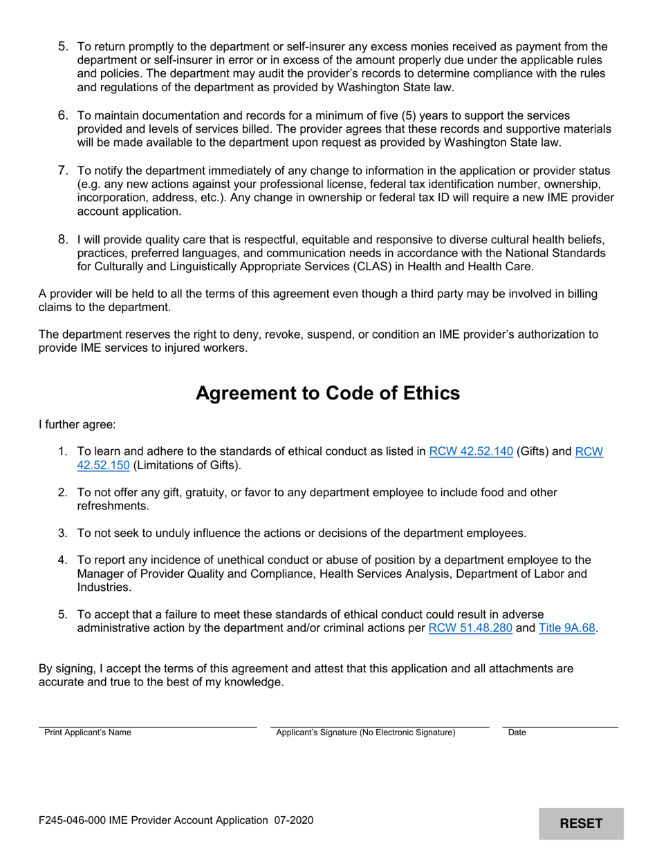 Form F245-046-000 Ime Provider Account Application - New / Add Payee - Washington, Page 7