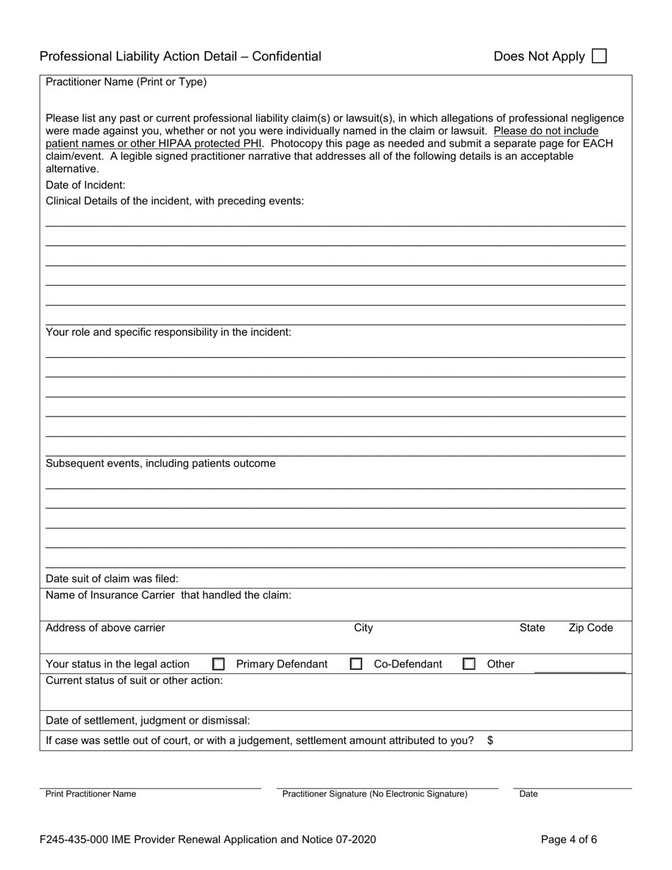 Form F245-435-000 Ime Provider Renewal Application - Washington, Page 4