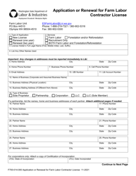 Form F700-014-000 Application or Renewal for Farm Labor Contractor License - Washington