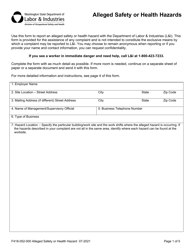 Document preview: Form F418-052-000 Alleged Safety or Health Hazards - Washington