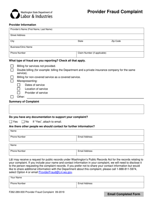 Form F262-289-000  Printable Pdf