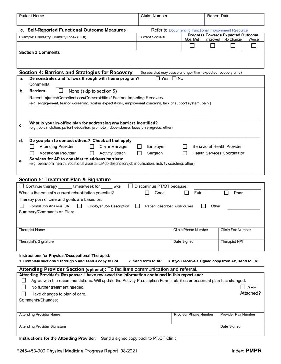 Form F245-453-000 Physical Medicine Progress Report - Washington, Page 2