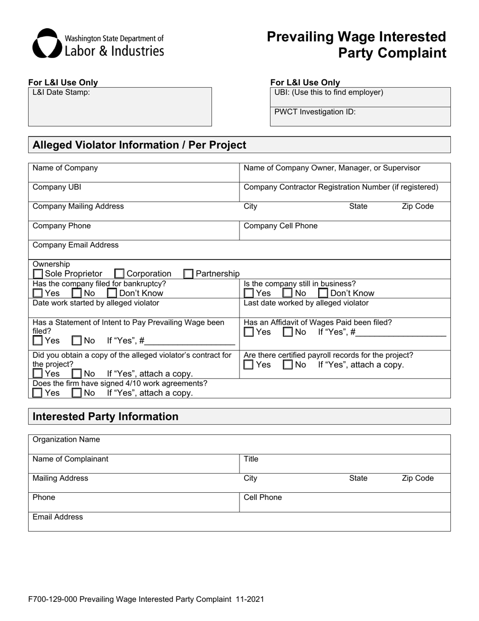 Form F700-129-000 Prevailing Wage Interested Party Complaint - Washington, Page 3