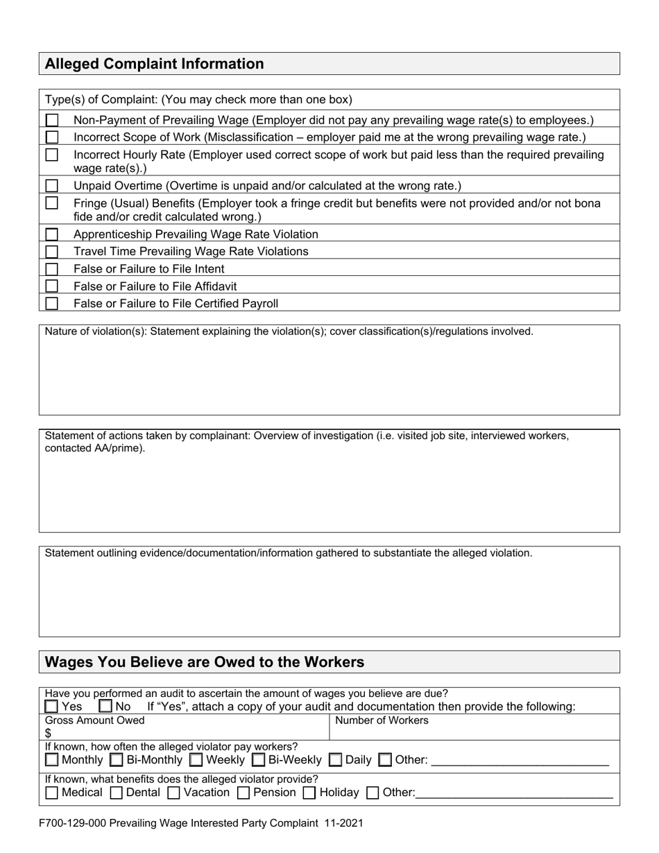 Form F700-129-000 Prevailing Wage Interested Party Complaint - Washington, Page 4