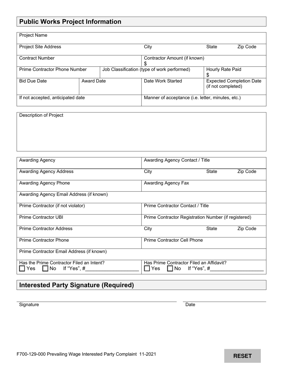 Form F700-129-000 Prevailing Wage Interested Party Complaint - Washington, Page 5