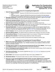 Form F625-001-000 Application for Construction Contractor Registration - Washington, Page 2