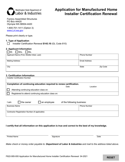 Form F622-085-000  Printable Pdf