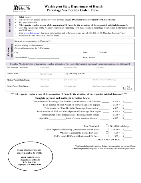 DOH Form 422-163  Printable Pdf
