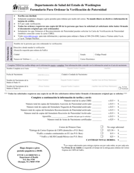 Document preview: DOH Formulario 422-163 Formulario Para Ordenar La Verificacion De Paternidad - Washington (Spanish)