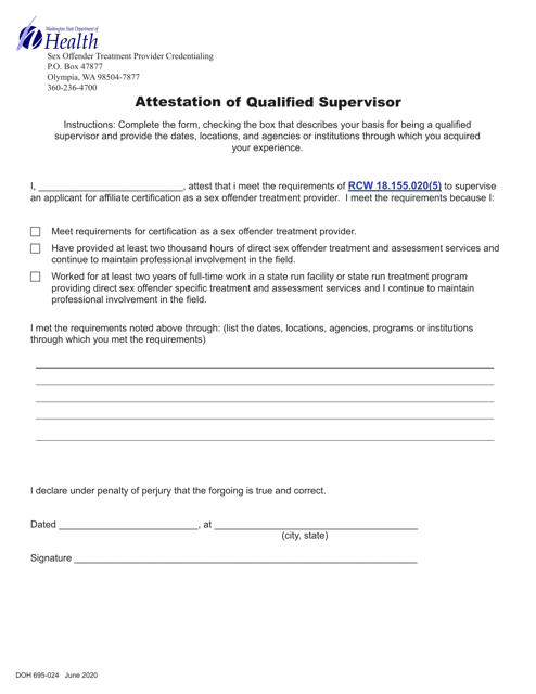 DOH Form 695-024 Attestation of Qualified Supervisor - Washington