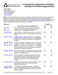 Form F620-050-000 Pre-inspection Checklist for Hot Water Heating or Hot Water Supply Boilers - Washington