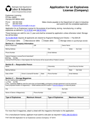 Document preview: Form F447-030-000 Application for an Explosives License (Company) - Washington