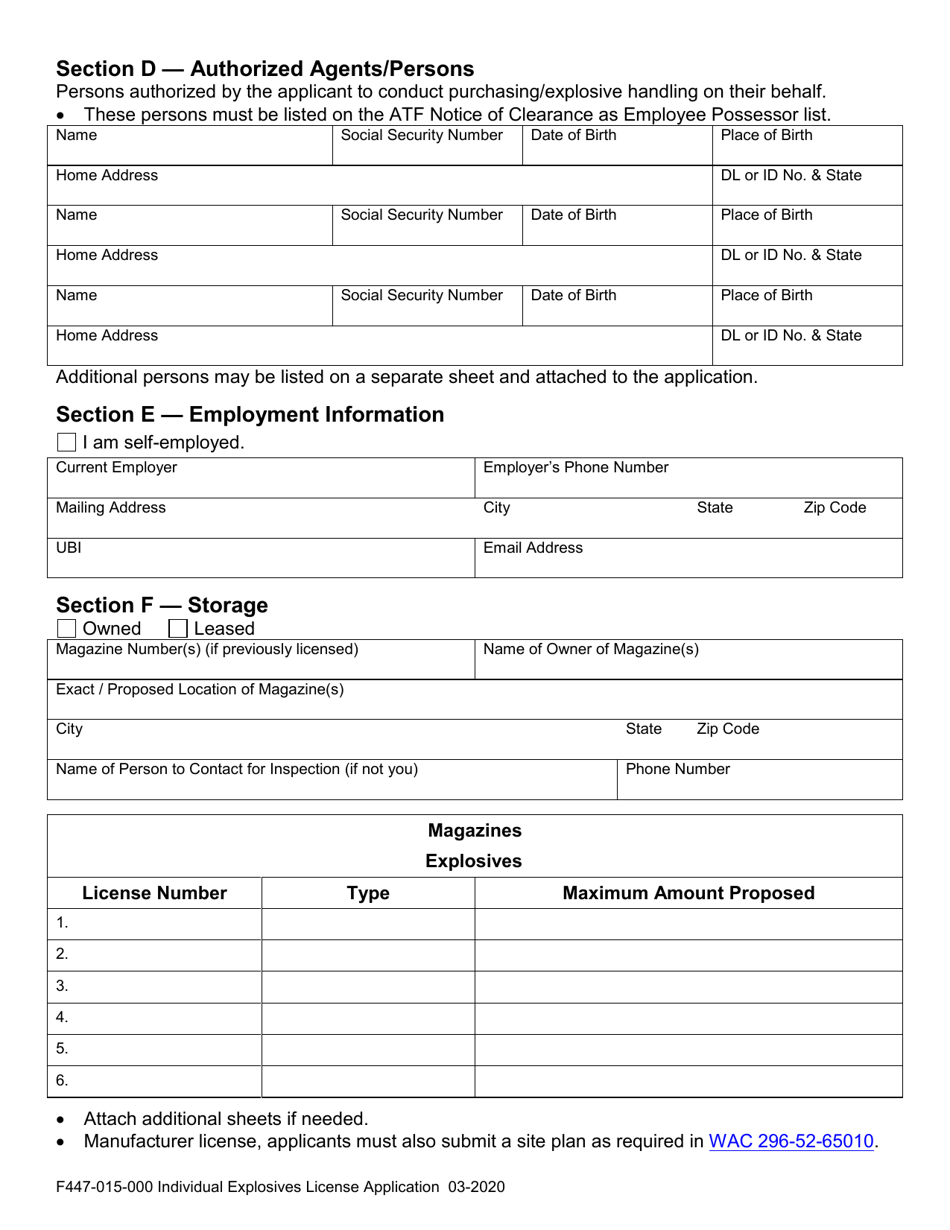 Form F447-015-000 Individual Application for an Explosives License - Washington, Page 3