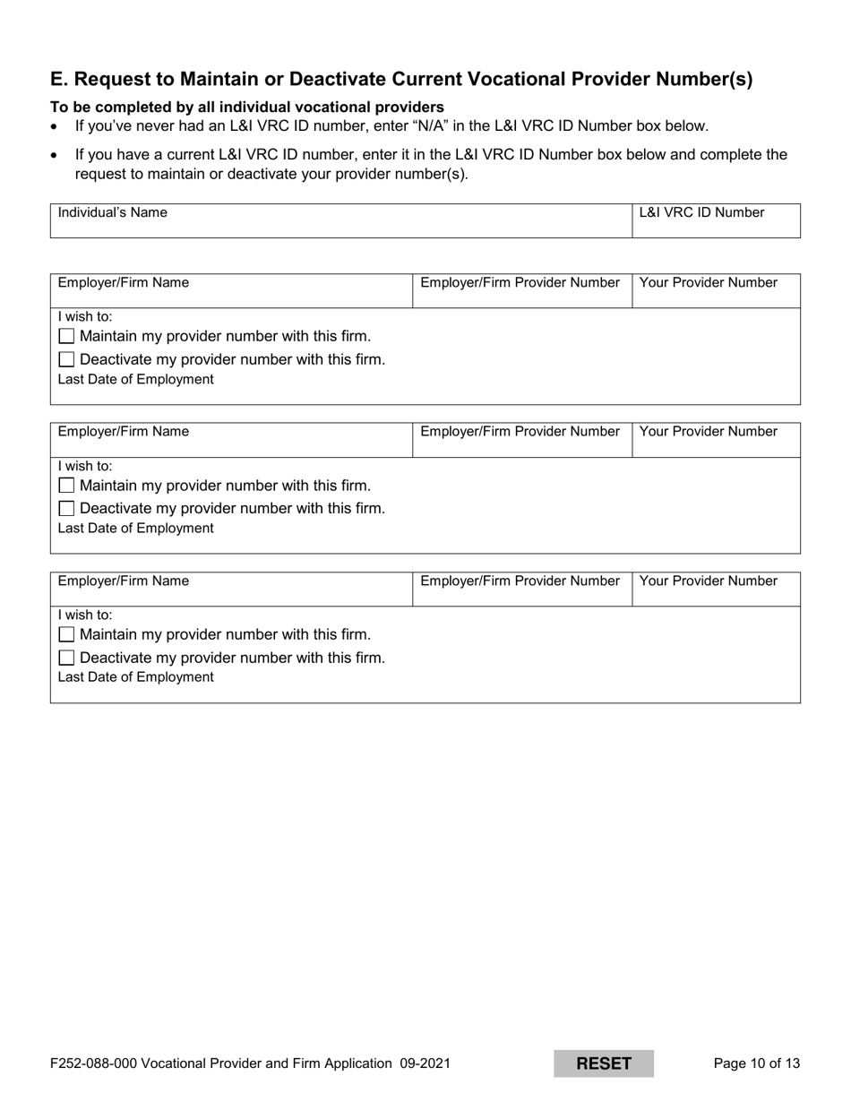 Form F252-088-000 Vocational Provider and Firm Application - Washington, Page 10