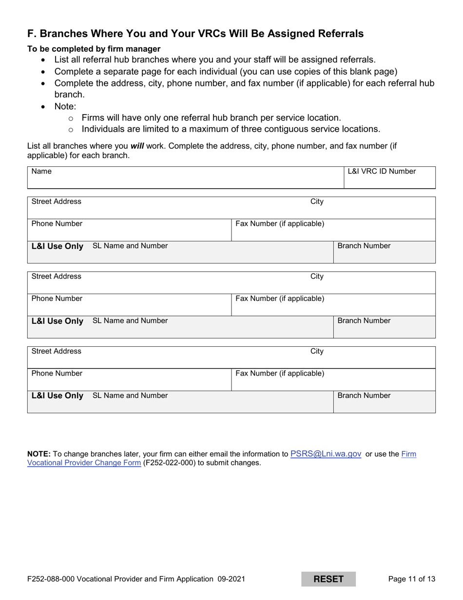 Form F252-088-000 Vocational Provider and Firm Application - Washington, Page 11