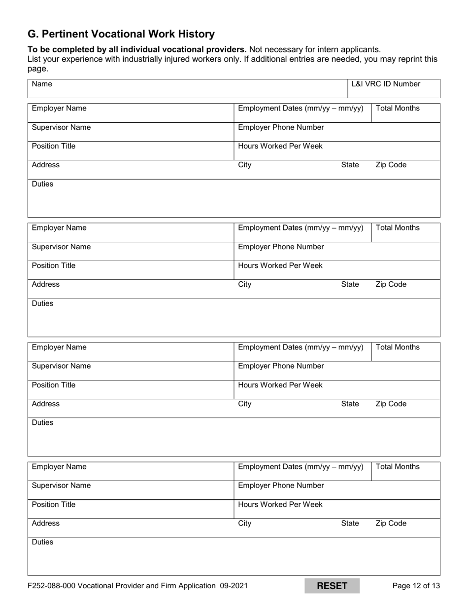 Form F252-088-000 Vocational Provider and Firm Application - Washington, Page 12