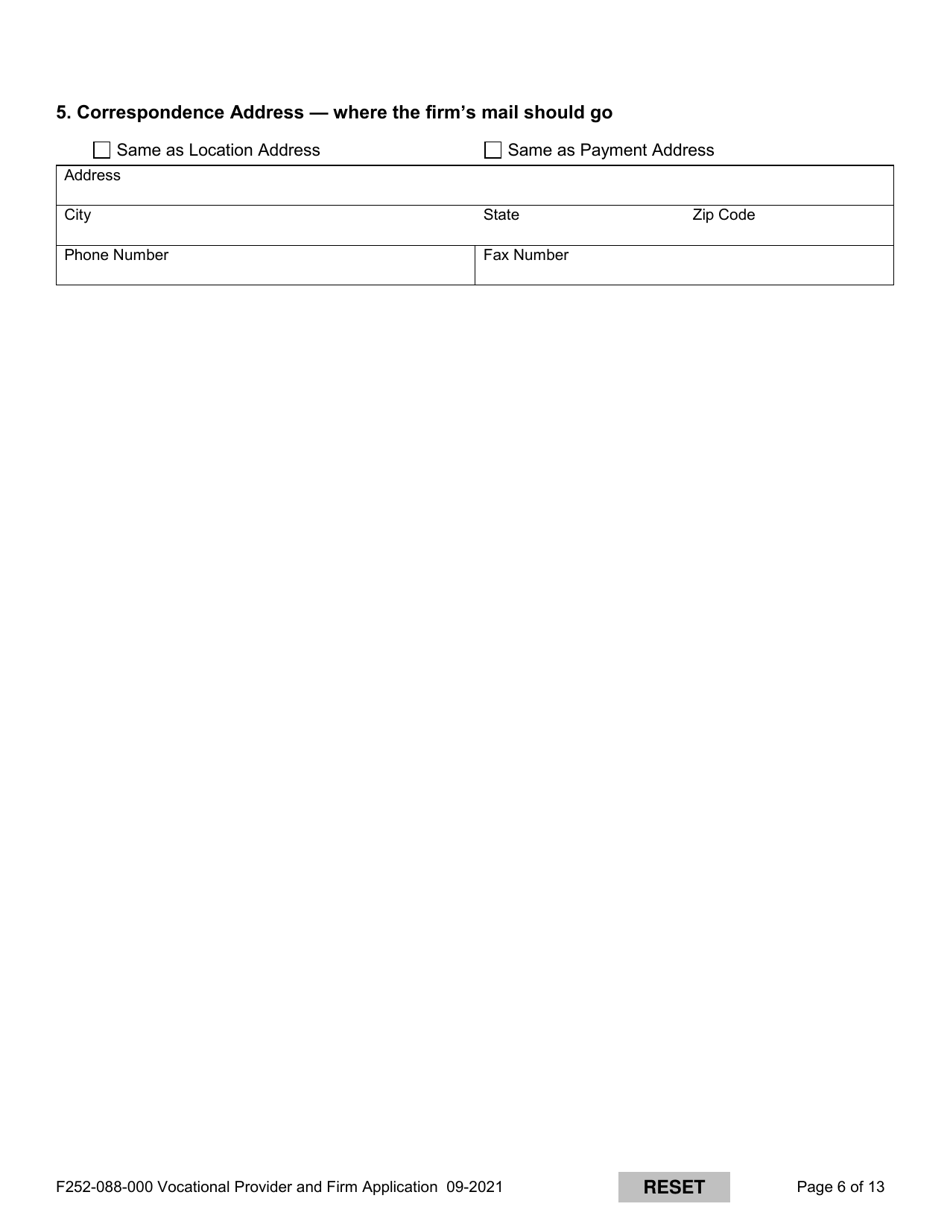Form F252-088-000 Vocational Provider and Firm Application - Washington, Page 6