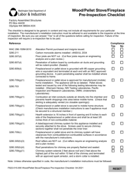 Document preview: Form F622-015-000 Wood/Pellet Stove/Fireplace Pre-inspection Checklist - Washington
