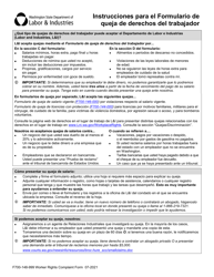Formulario F700-148-999 Formulario De Queja De Derechos Del Trabajador - Washington (Spanish)