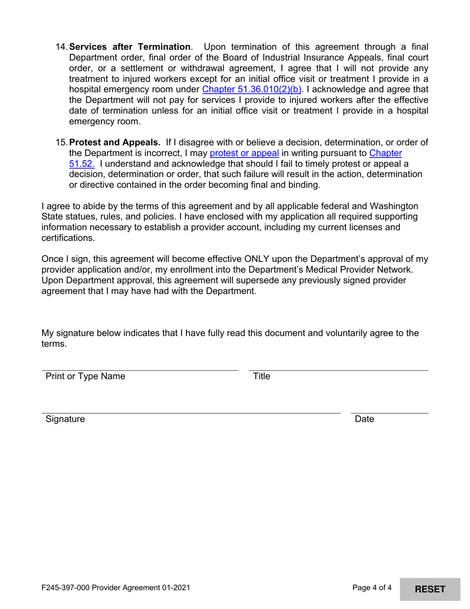 Form F245-397-000 Provider Agreement - Washington, Page 4