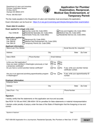 Form F627-008-000 Application for Plumber Examination, Reciprocal, Medical Gas Endorsement, or Temporary Permit - Washington, Page 3
