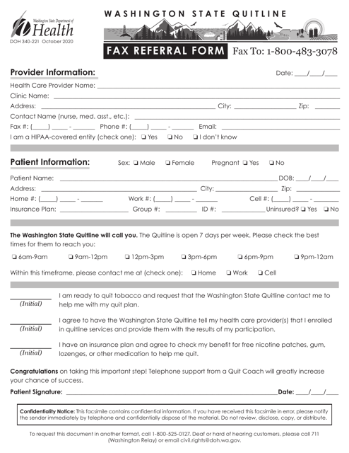 DOH Form 340-221 Fax Referral Form - Washington
