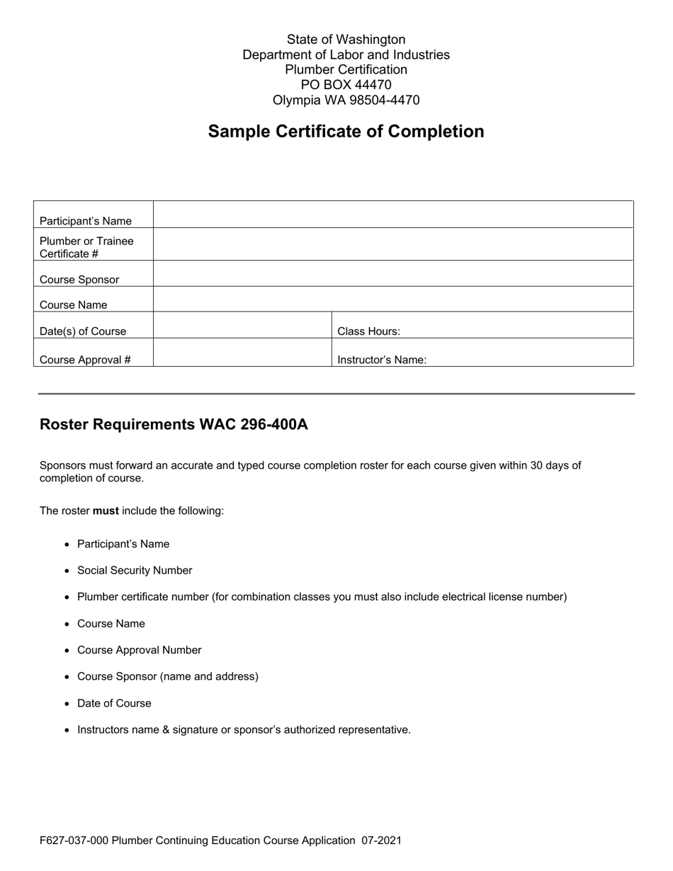Form F627-037-000 Plumber Continuing Education Course Application - Washington, Page 3