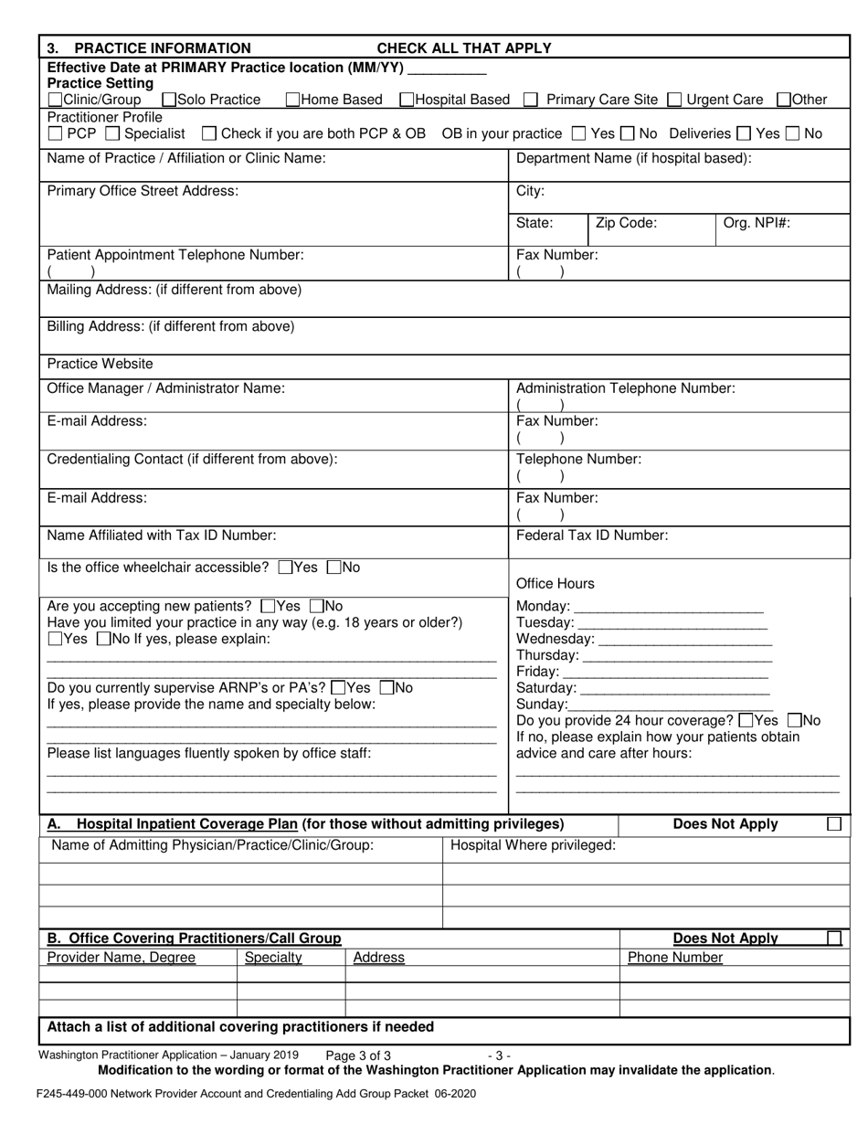 Form F245-449-000 Add Group Packet - Network Provider Account and Credentialing - Washington, Page 3