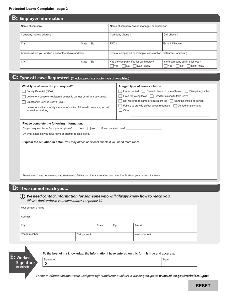 Form F700-144-000 Protected Leave Complaint - Washington, Page 2