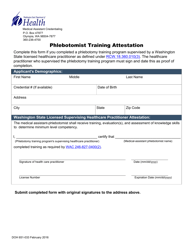 Document preview: DOH Form 651-033 Phlebotomist Training Attestation - Washington