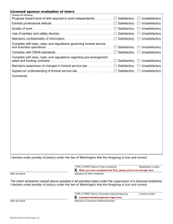 Form FDE-653-040 Embalmer Intern Training Report - Washington, Page 2