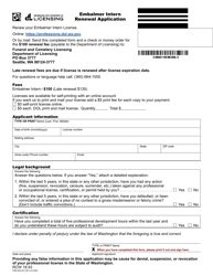 Form FDE-653-027 &quot;Embalmer Intern Renewal Application&quot; - Washington