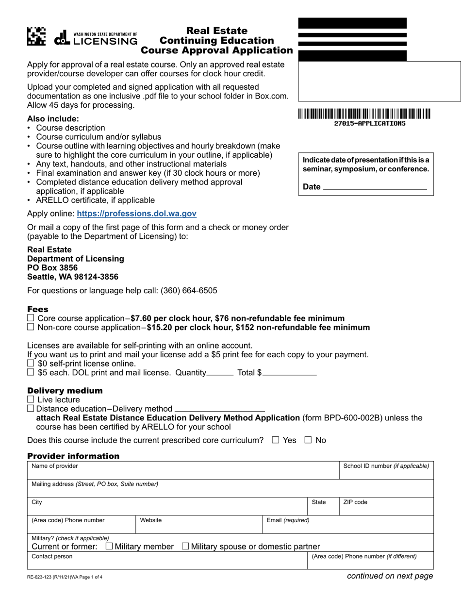 Form RE623123 Download Fillable PDF or Fill Online Real Estate