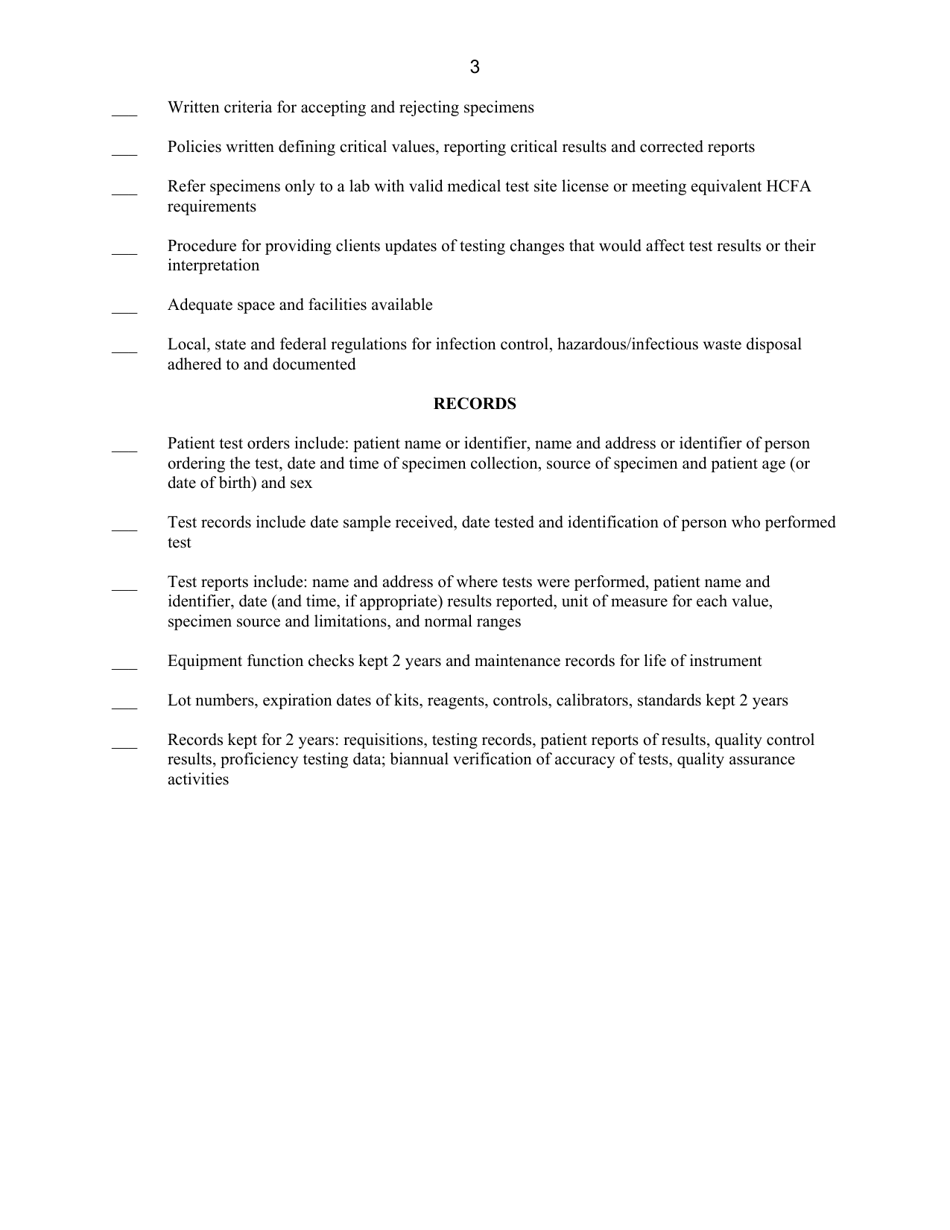 Washington Pre Inspection Self Assessment Checklist Moderate Complexity Hematologycoagulation 5912