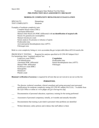 Document preview: Pre-inspection Self-assessment Checklist - Moderate Complexity Hematology/Coagulation - Washington