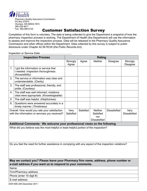 DOH Form 690-246 Customer Satisfaction Survey - Washington