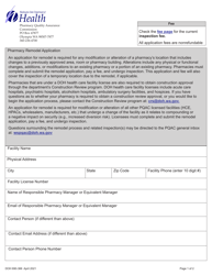 DOH Form 690-366 Pharmacy Remodel Application - Washington