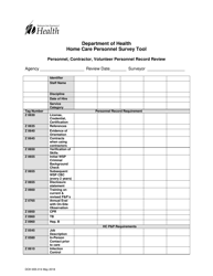 Document preview: DOH Form 655-014 Home Care Personnel Survey Tool - Personnel, Contractor, Volunteer Personnel Record Review - Washington