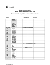 Document preview: DOH Form 505-151 Home Health Personnel Survey Tool - Personnel, Contractor, Volunteer Personnel Record Review - Washington