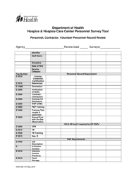 Document preview: DOH Form 505-147 Hospice & Hospice Care Center Personnel Survey Tool - Personnel, Contractor, Volunteer Personnel Record Review - Washington