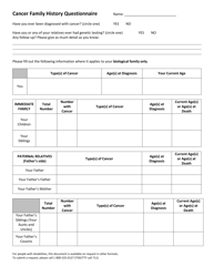 DOH Form 344-070 Cancer Family History Questionnaire - Washington
