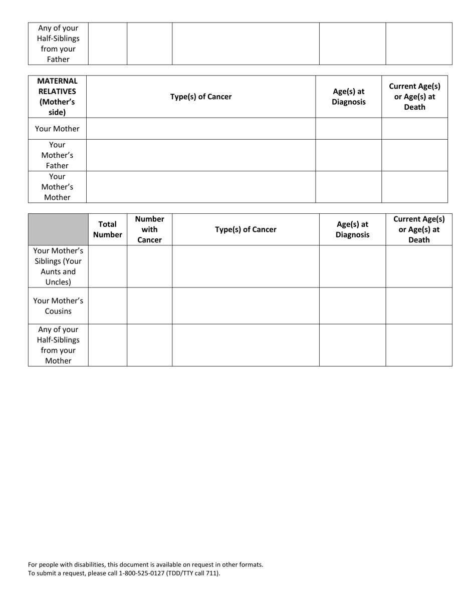 DOH Form 344-070 Cancer Family History Questionnaire - Washington, Page 2