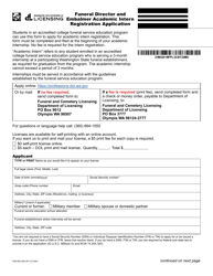 Form FDE-653-006 &quot;Funeral Director and Embalmer Academic Intern Registration Application&quot; - Washington