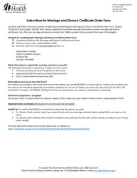 Document preview: DOH Form 422-104 Marriage/Divorce Certificate Mail Order Form - Washington